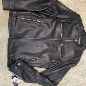 Michael Kors Leather Bomber Jacket Men Small Black